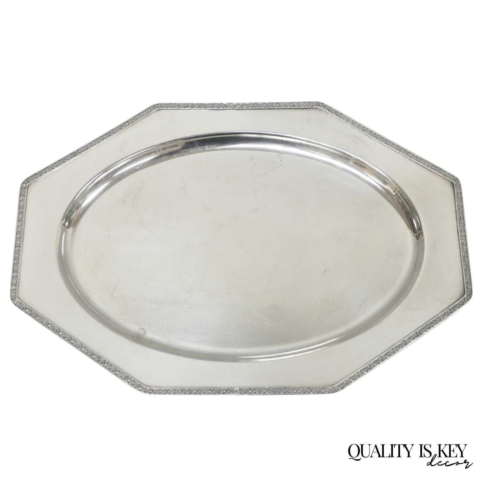 Antique Victorian Andover SP Co Silver Plated Octagonal Serving Platter Tray