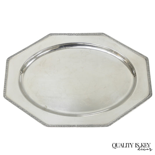 Antique Victorian Andover SP Co Silver Plated Octagonal Serving Platter Tray