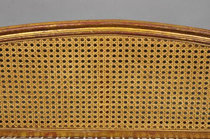 Vintage French Louis XV Style Distressed Gold Gilt Cane Back Vanity Bench Seat