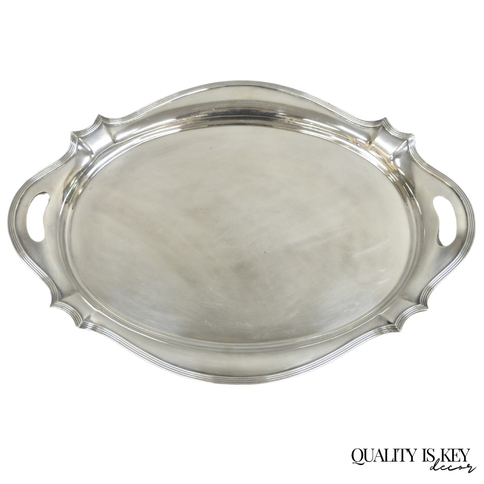 Antique Gorham Edwardian Silver Plate Serving Bar Tray Engraved to Reverend 1945