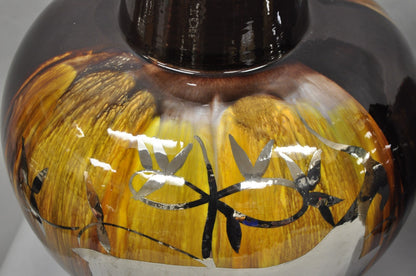 Mid Century Modern Sunset Cosco Ram Brown Drip Glaze Pottery Table Lamps Pair B
