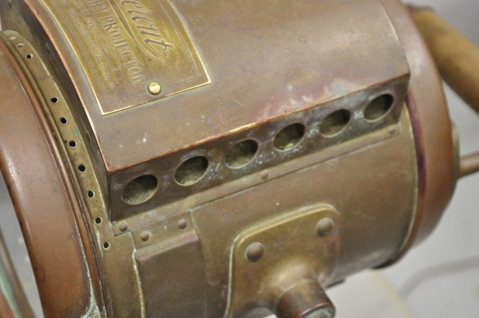 Antique "The Neverout" Searchlight Projector Brass Rose Mfg Maritime Table Lamp