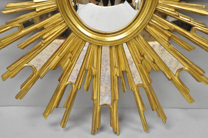 Vintage Italian Hollywood Regency Gold Gilt Sunburst Convex Bullseye Wall Mirror