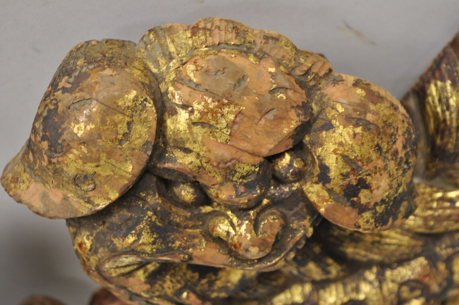 Vintage Carved Wood Gold Gilt Chinese Foo Dog Figurines - a Pair