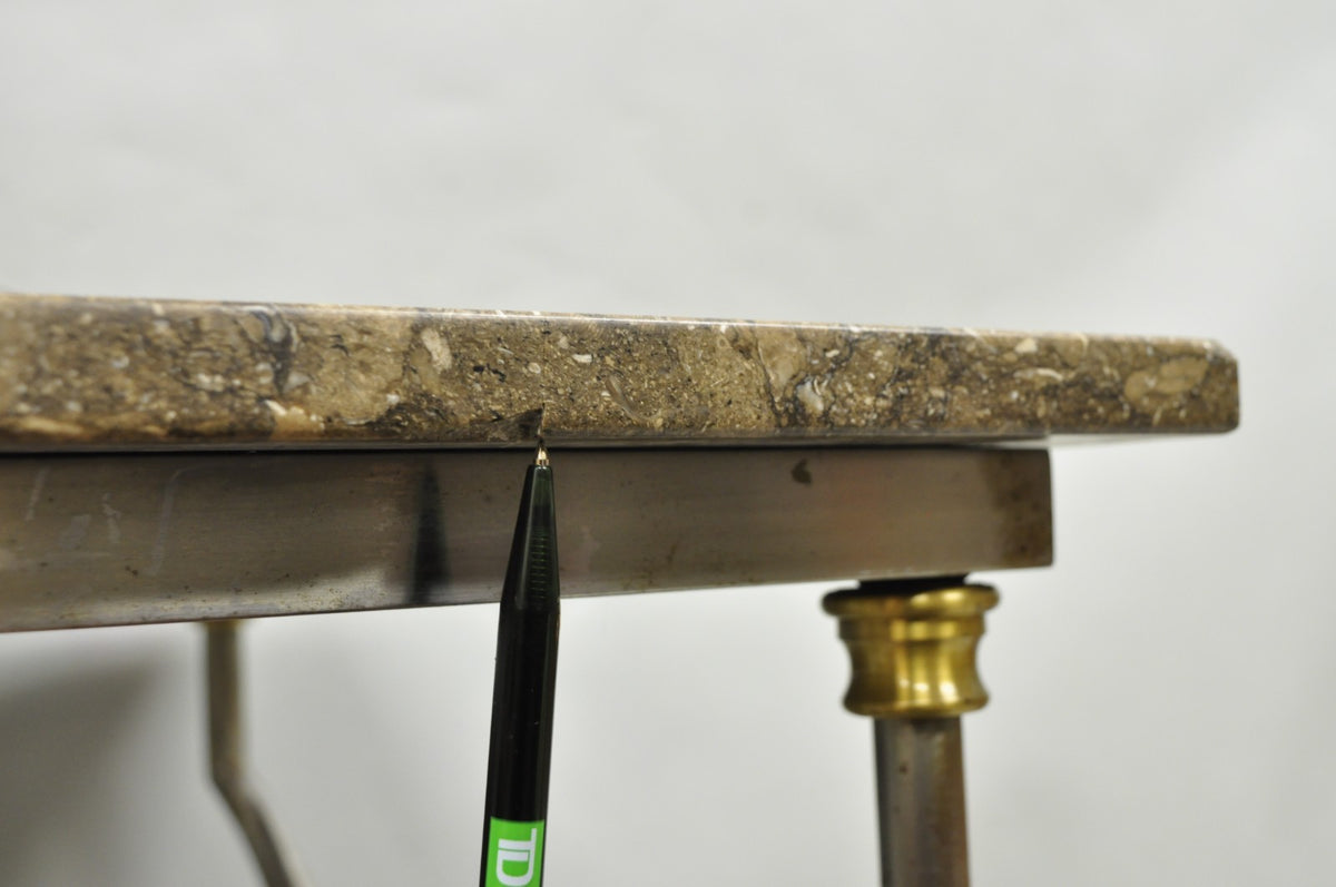 Vintage Directoire Maison Jansen Style Steel & Brass Marble Top Console Table