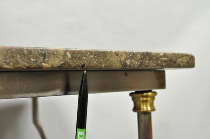 Vintage Directoire Maison Jansen Style Steel & Brass Marble Top Console Table