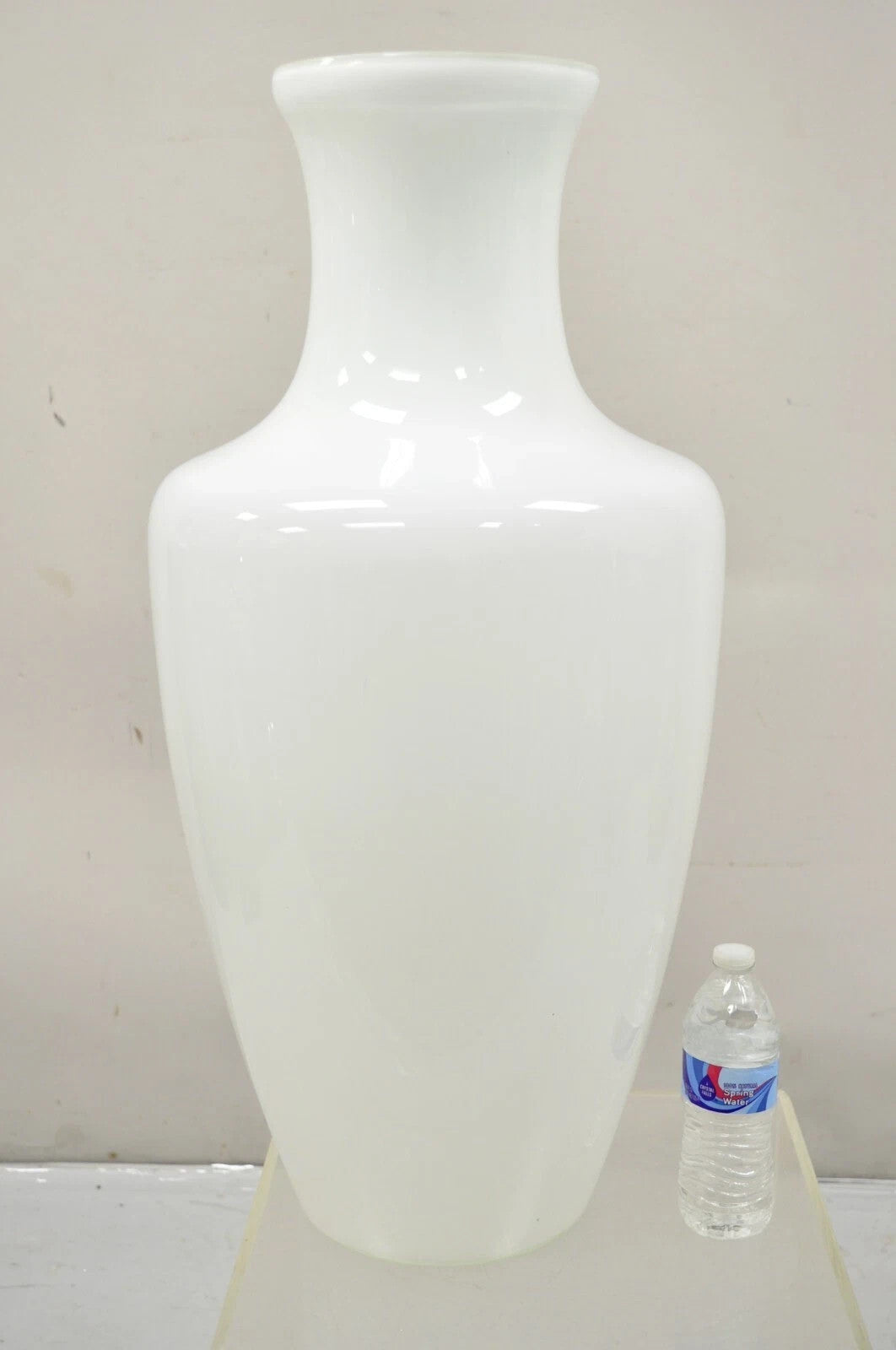 Modern Large White Cased Blown Glass 30" Urn Form Floor Flower Vase Vessel