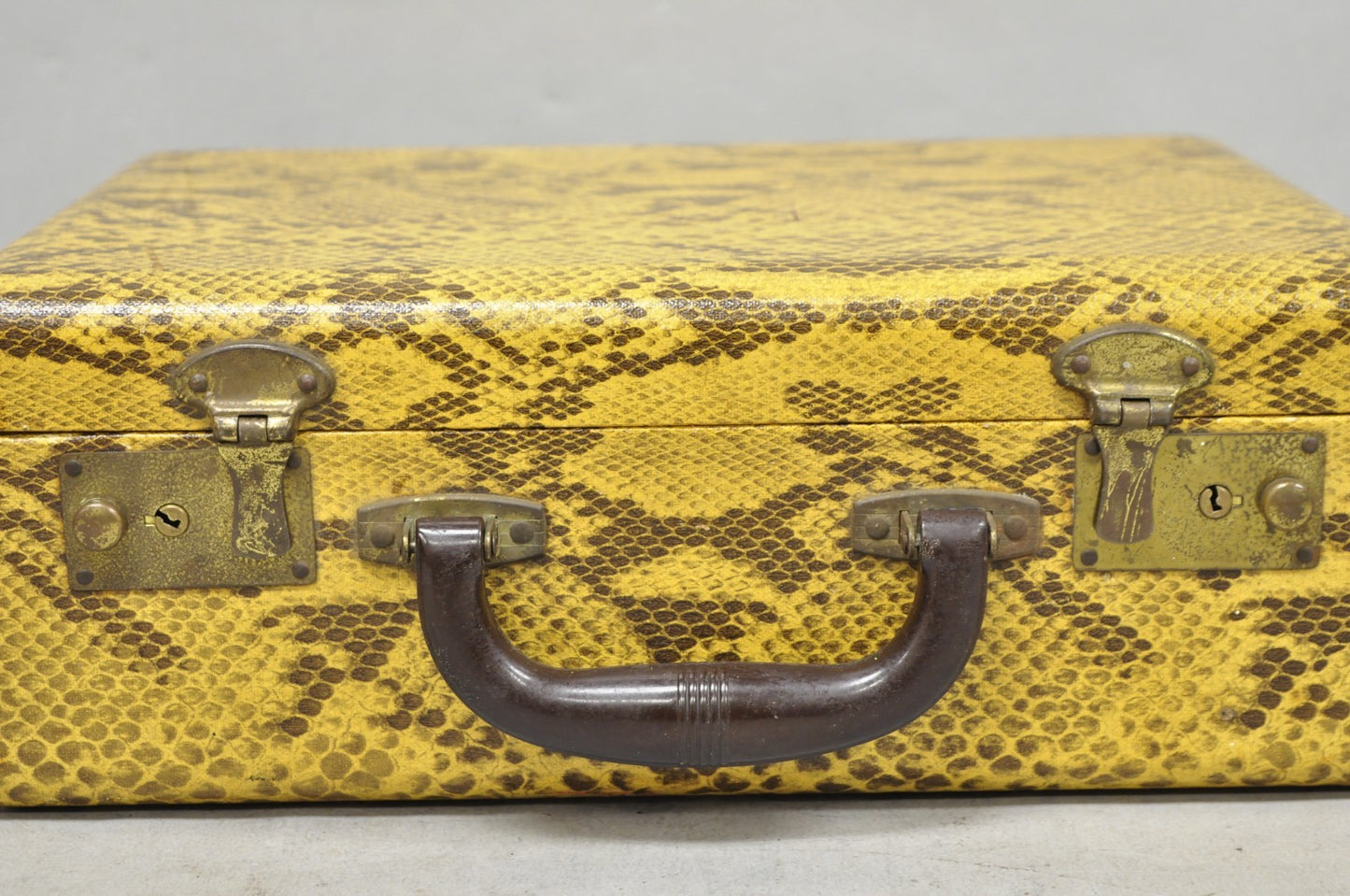 Vintage Mid Century Modern Faux Python Snakeskin Travel Toiletry Case Suitcase