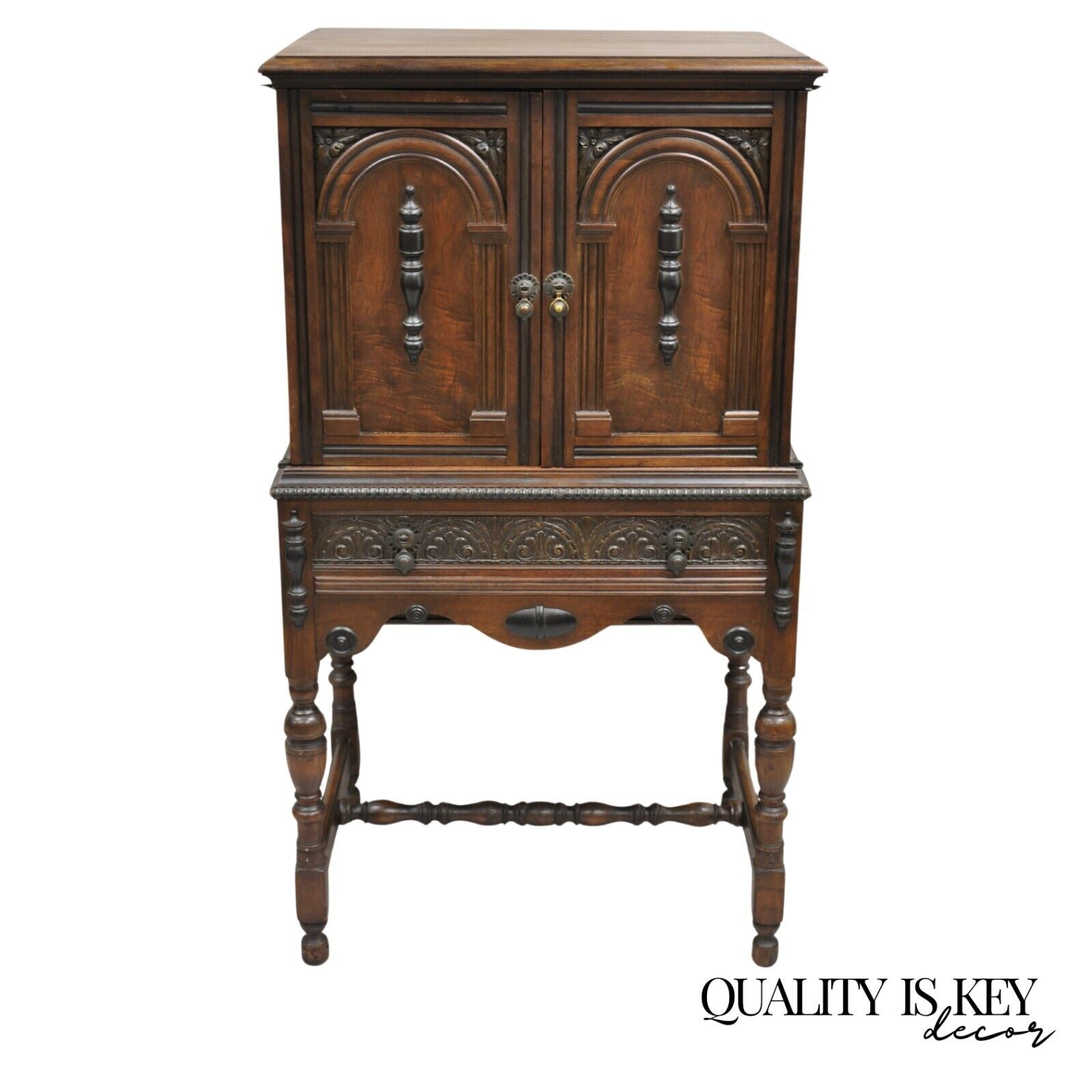 Antique William and Mary Style Walnut Small Radio Cabinet by Radio Art Cabinets