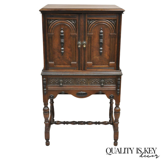 Antique William and Mary Style Walnut Small Radio Cabinet by Radio Art Cabinets