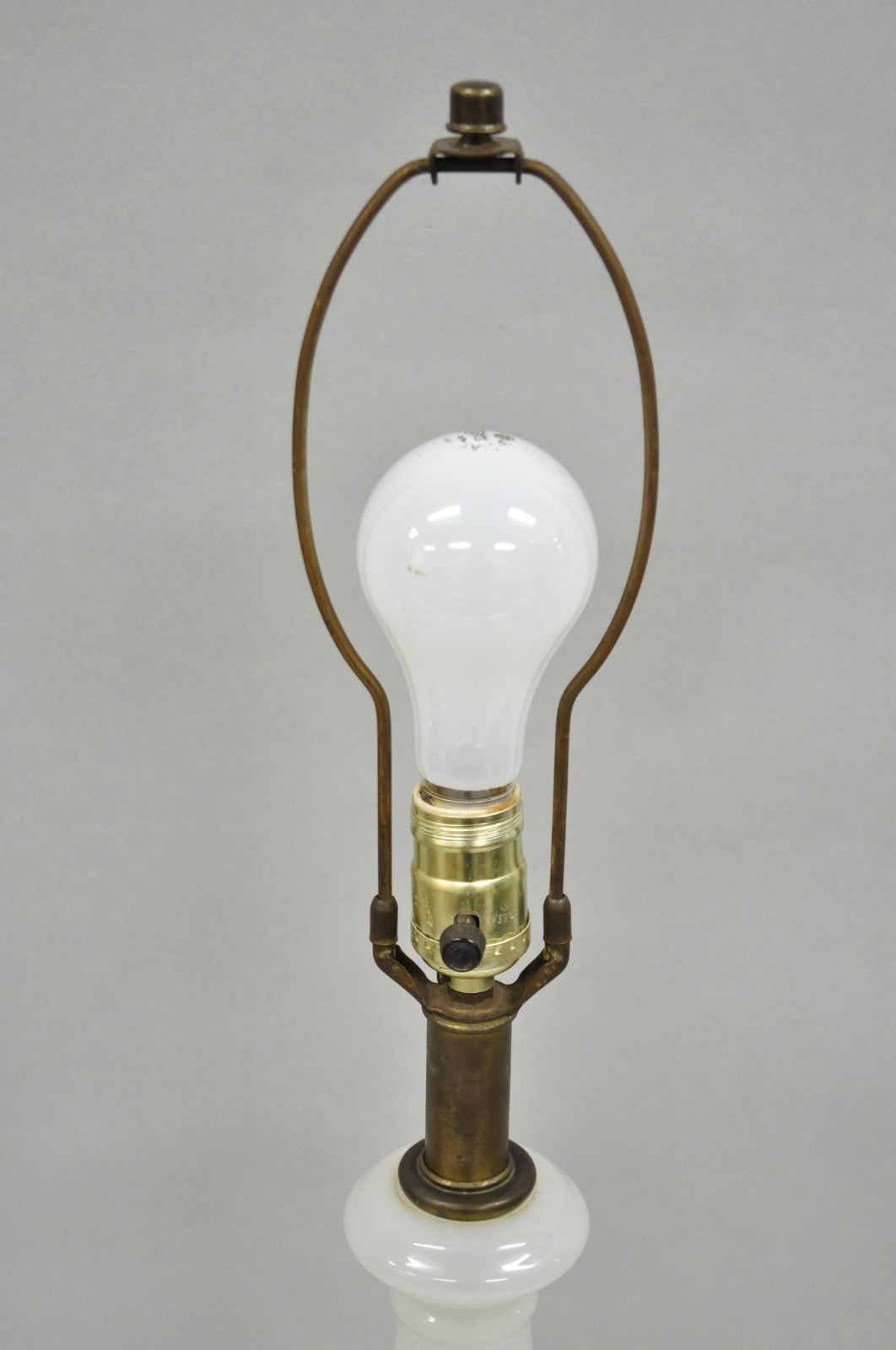 Vintage French Neoclassical White Opaline Glass Column Brass Mounted Table Lamp