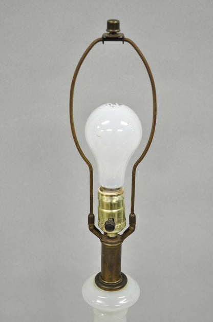 Vintage French Neoclassical White Opaline Glass Column Brass Mounted Table Lamp