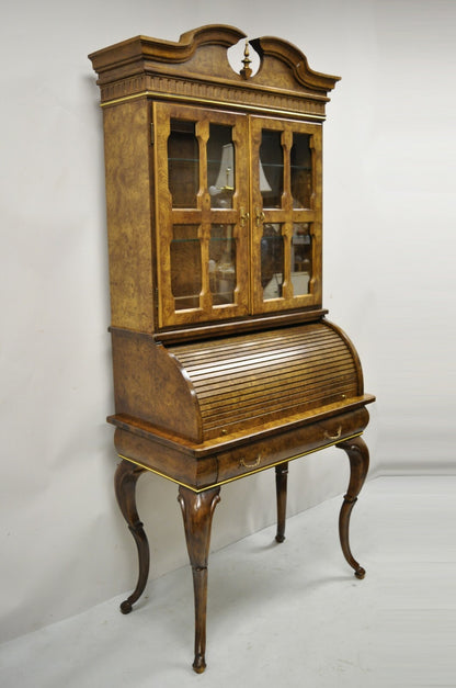 Vintage Italian Regency Burlwood Laminate Saber Leg Tall Secretary Desk Display