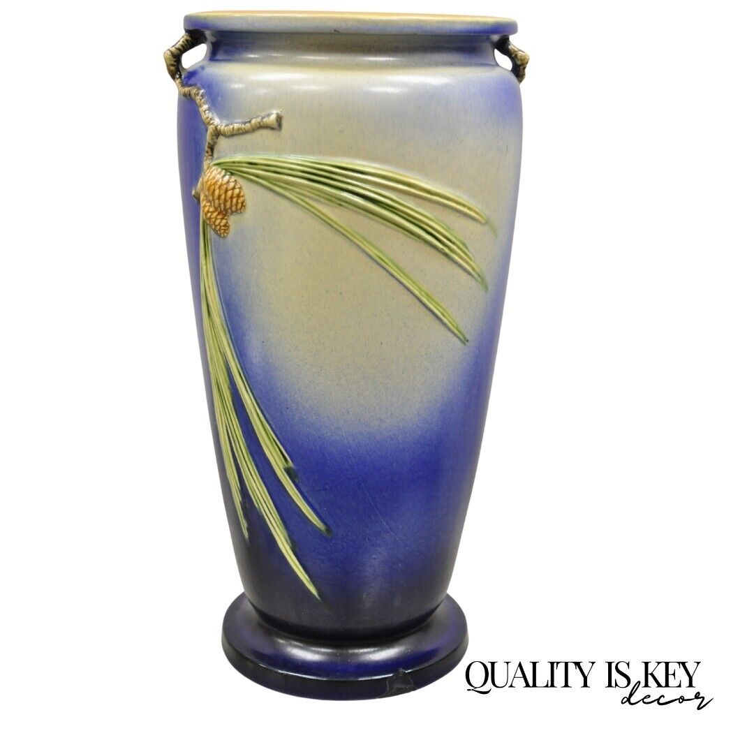 Vintage Roseville Pottery Pine Cone Umbrella Stand in Blue #777-20"