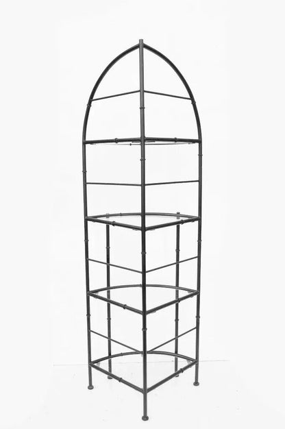 Vintage Hollywood Regency Iron Metal Faux Bamboo Corner Bakers Rack Etagere