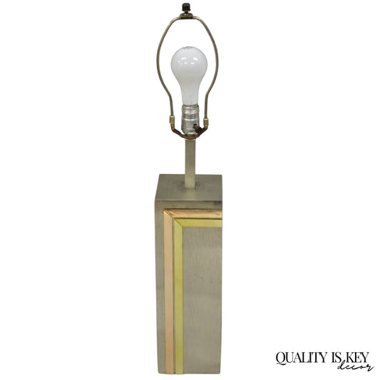 Laurel Pierre Cardin Style Brushed Aluminum Mid Century Modern Cubist Table Lamp