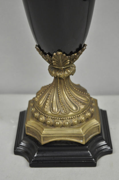 Vintage French Neoclassical Black Porcelain Urn Form Table Lamp w/Bronze Rams