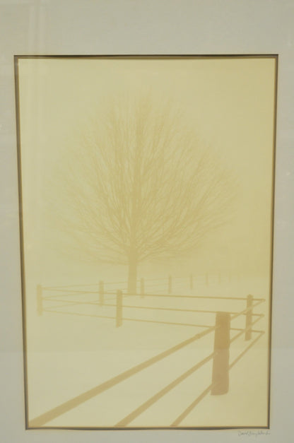 Vintage David Lorenz Winston Solitude Tree Fence Winter Landscape Signed Print