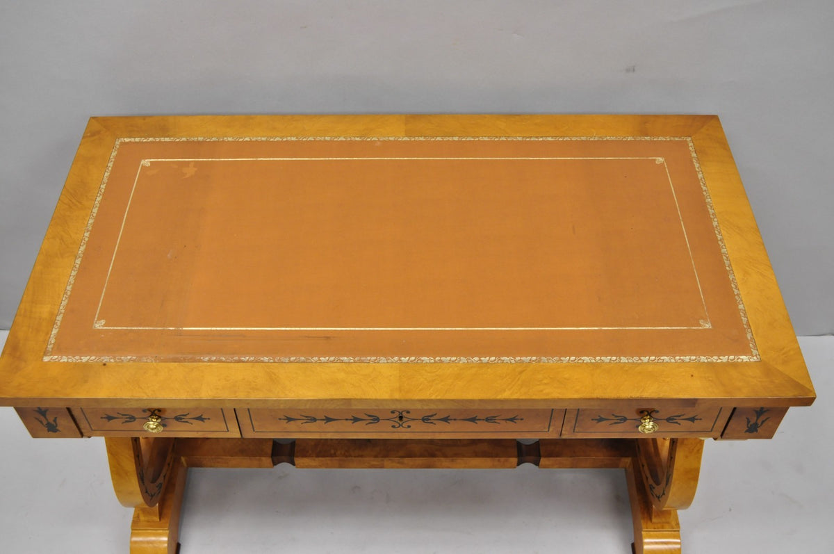 Vintage Italian Regency Lyre Harp Burlwood Desk & Chair by Binda Collection