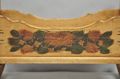 Antique Colonial Figural Painted "1820" Wooden Baby Doll Cradle