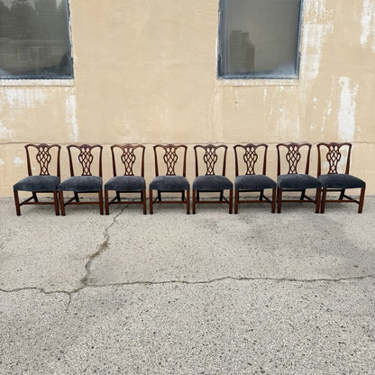 Antique Chippendale Style Mahogany Carved Fretwork Dining Chairs - Set of 10