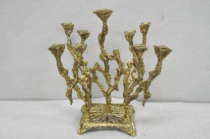 Vintage Mid Century Modern Brutalist Brass Judaica Candelabra by Wainberg