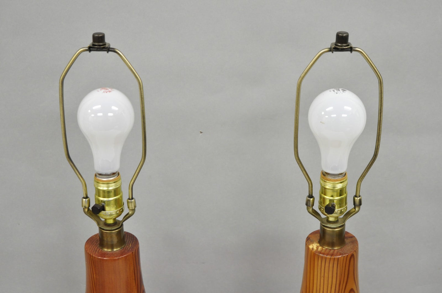 Vintage Mid Century Modern Bulbous Sculpted Swedish Pine Wood Table Lamps, Pair