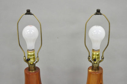 Vintage Mid Century Modern Bulbous Sculpted Swedish Pine Wood Table Lamps, Pair
