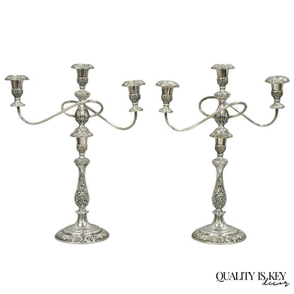 Heritage 1847 Rogers Bros 9416 Silver Plated 3 Arm Ornate Candelabra - a Pair