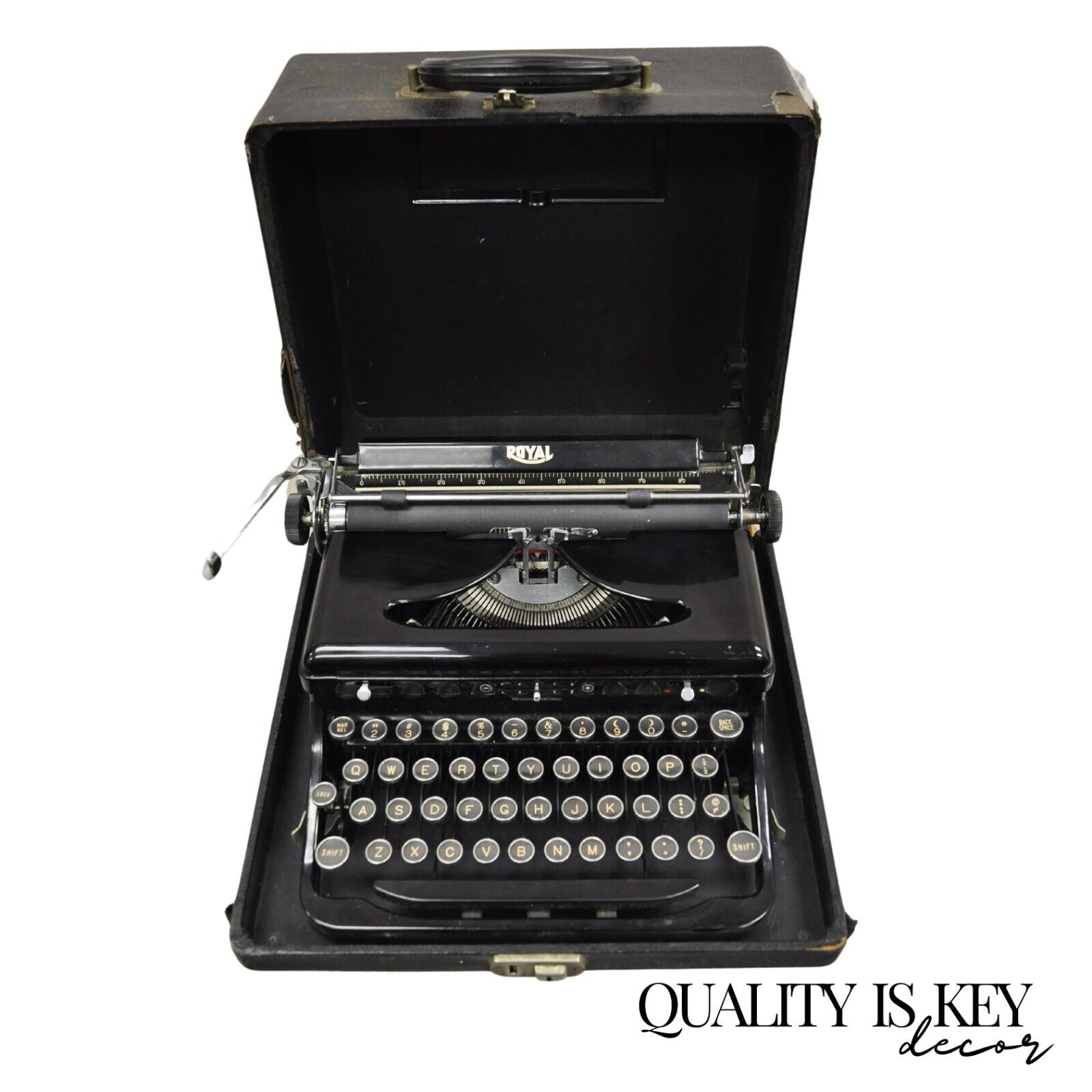 Royal Model O Touch Control Glossy Black Portable Manual Typewriter in Case