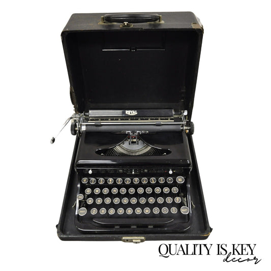 Royal Model O Touch Control Glossy Black Portable Manual Typewriter in Case