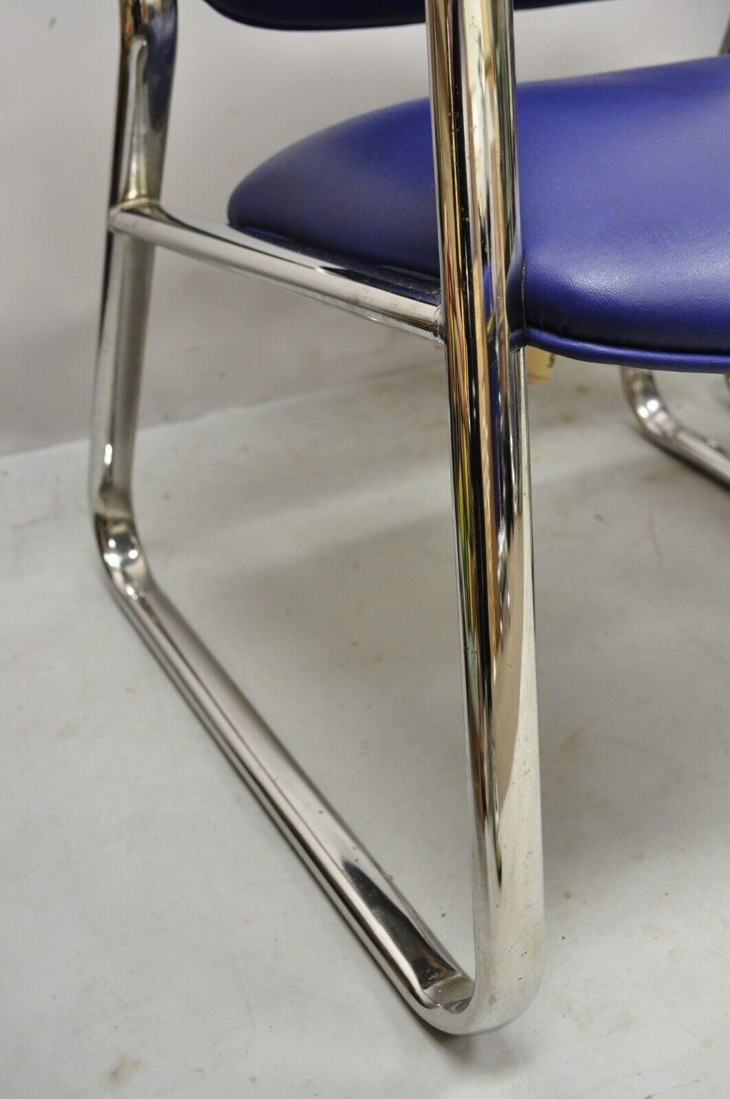 Vintage Lawsonia Stylex Blue Vinyl Chrome Frame Lounge Chairs - a Pair