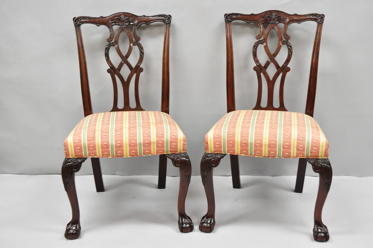 Vintage Chippendale Mahogany Ball and Claw Dining Side Chairs attr. Kindel, Pair