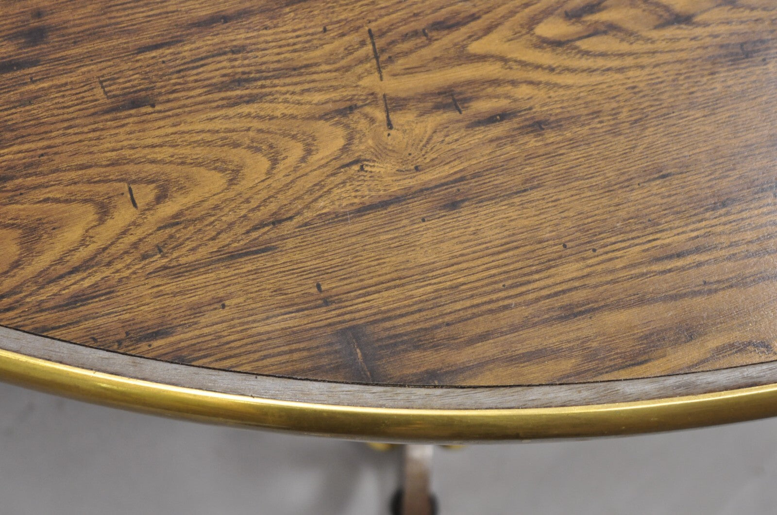 Vintage French Pastry Scrolling Steel and Bronze Neoclassical Round Dining Table