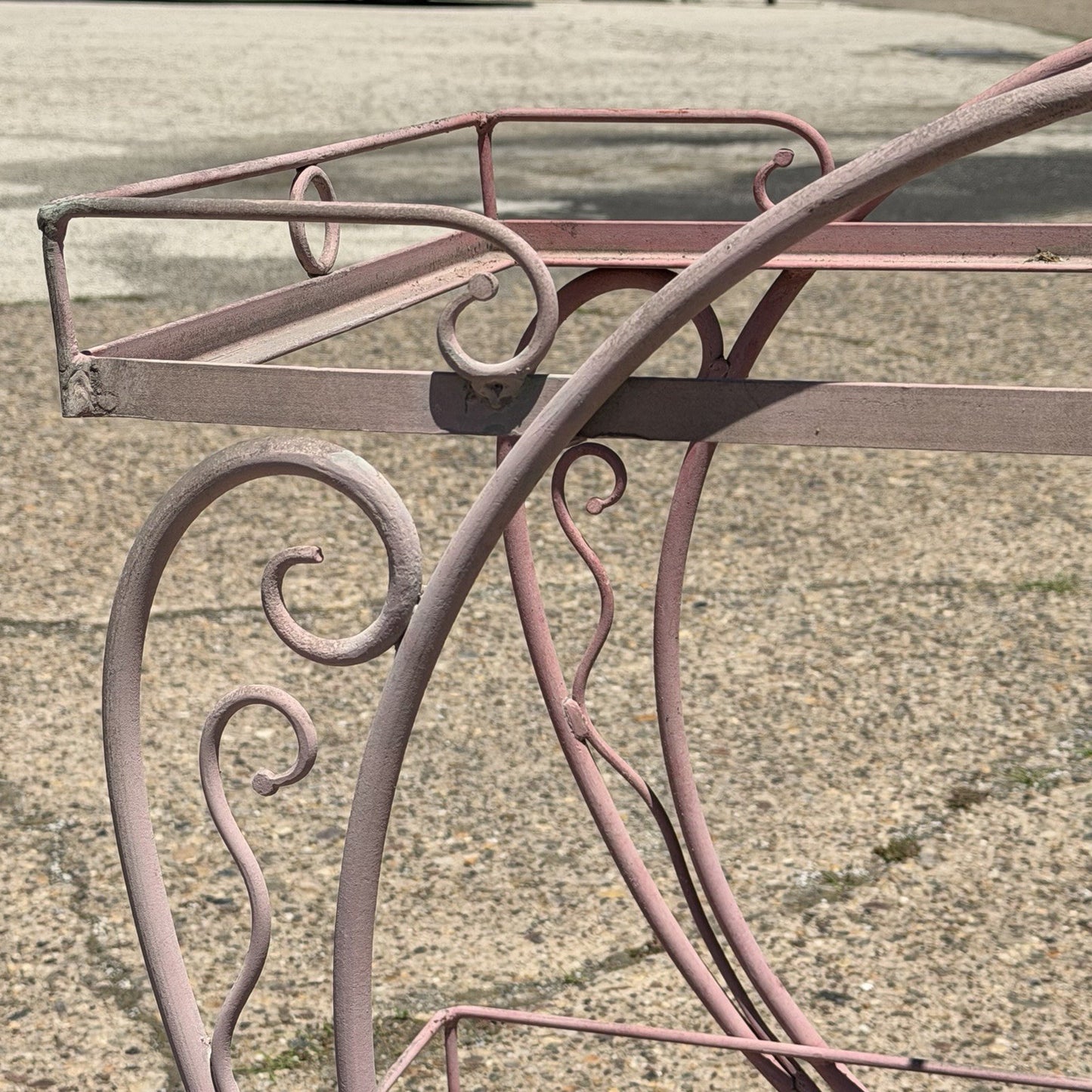 Antique Salterini Mt Vernon Wrought Iron Art Nouveau Pink Serving Bar Tea Cart