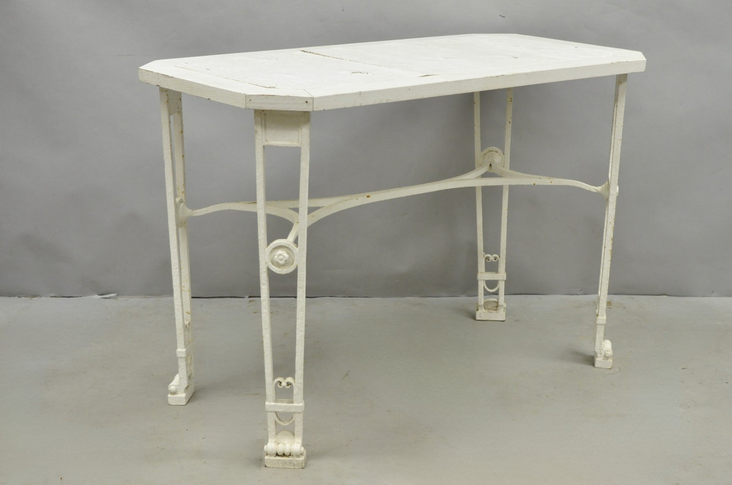 Antique Gothic Renaissance Wrought Iron Stretcher Base Potting Side Table (A)