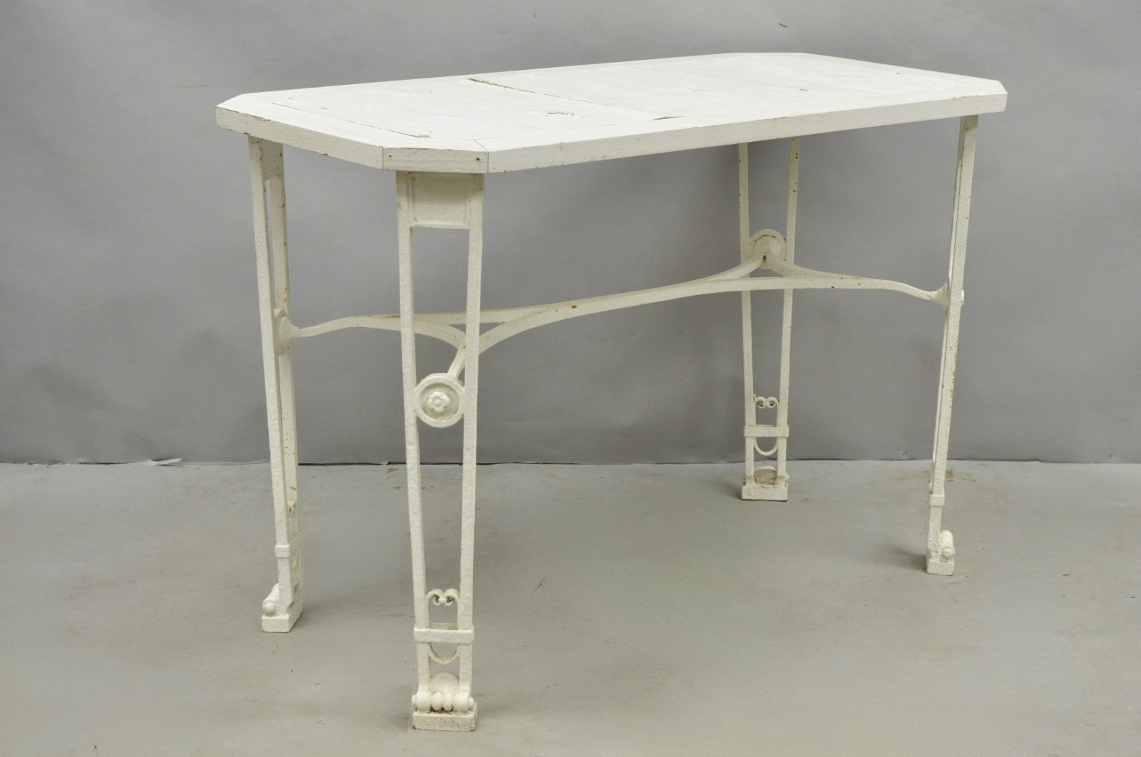 Antique Gothic Renaissance Wrought Iron Stretcher Base Potting Side Table (A)