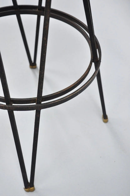 Vintage Mid Century Modern Atomic Era Swivel Wrought Iron Metal Hairpin Barstool
