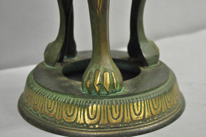 Chinoiserie James Mont Style Green Bronze Chinese Foo Dog Table Lamps - a Pair