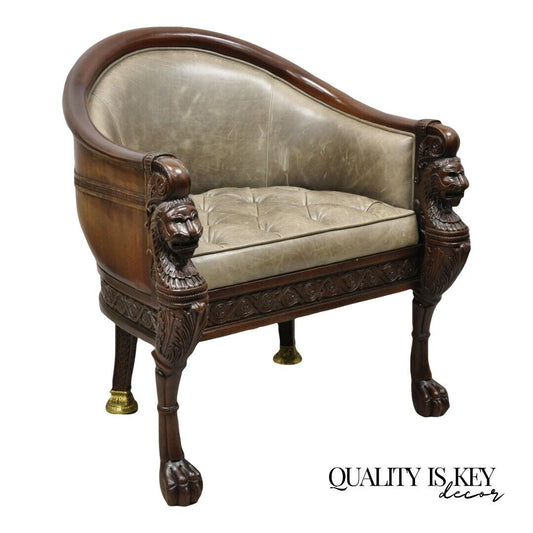 Baker Stately Homes Grey Leather Lions Head Pull Up Tub Chair Club Chair