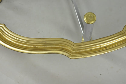 Vintage Maison Jansen Style Steel & Brass Scalloped Glass Tray Top Coffee Table
