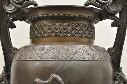 19th C Alfred Daubree French Neoclassical Bronze Figural Urn Vase with Lions