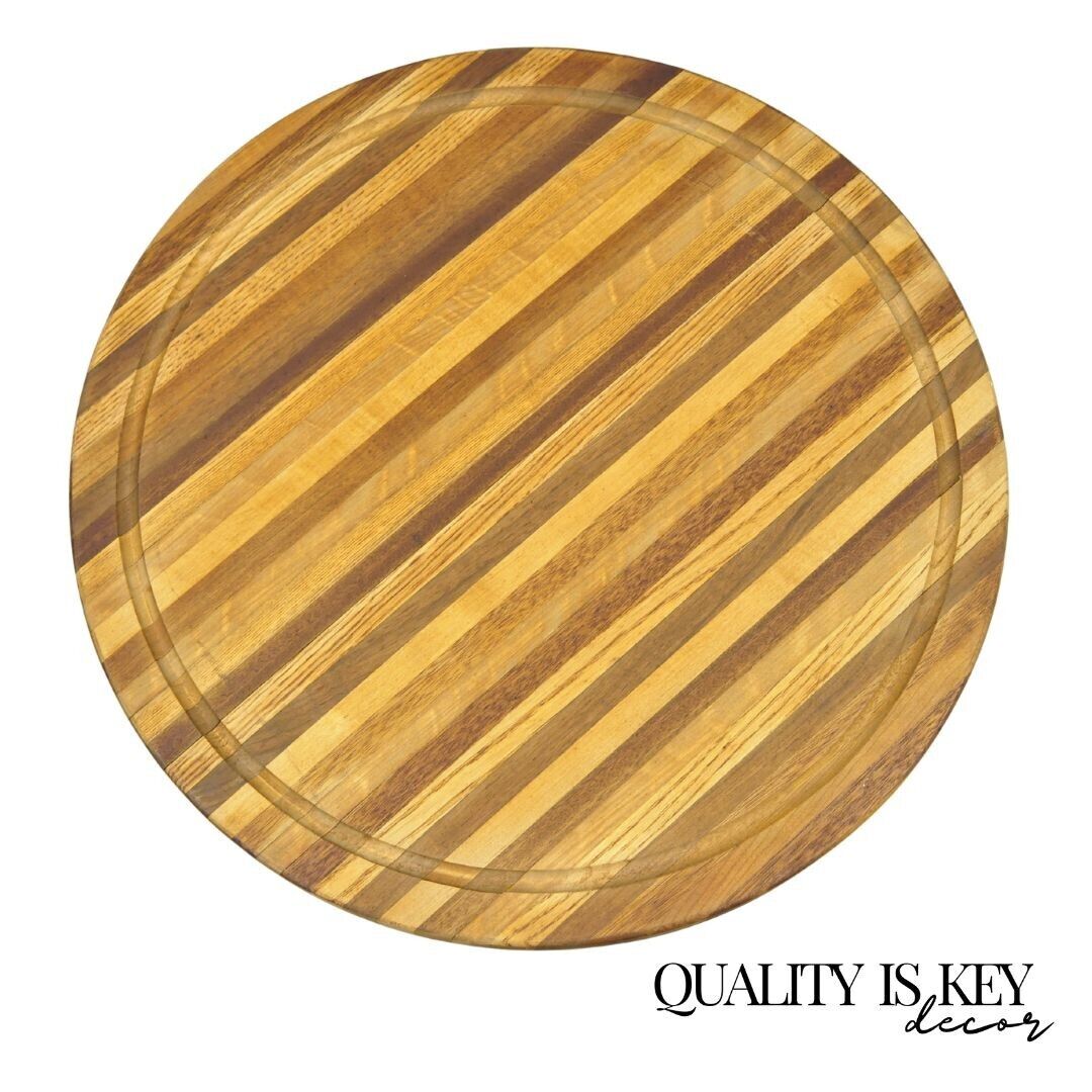 Mid Century Modern Teak & Oak Wood 24" Round Lazy Susan Charcuterie Cheese Board