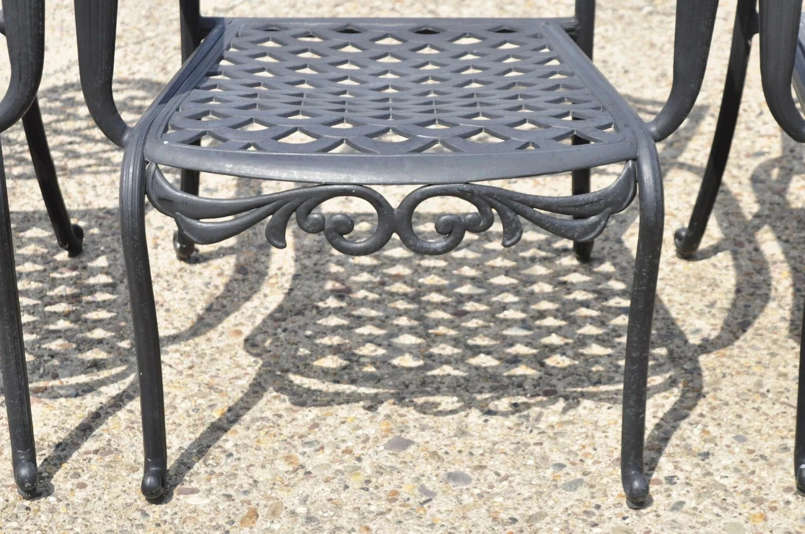 Tuscan Mediterranean Black Aluminum Metal Garden Patio Dining Chair - Set of 4