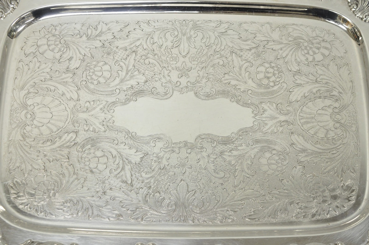 Vintage WM A Rogers Victorian Silver Plated Twin Handle Serving Platter Bar Tray