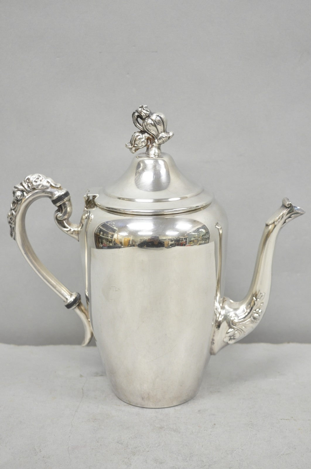 Vintage English Art Nouveau Silver Plated Tulip Flower Handle Design Teapot