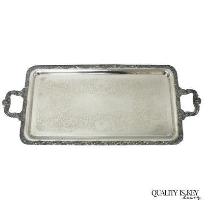 Vintage English Victorian Silver Plated Copper Narrow Serving Platter Bar Tray