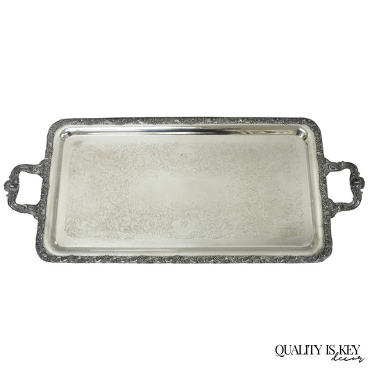 Vintage English Victorian Silver Plated Copper Narrow Serving Platter Bar Tray