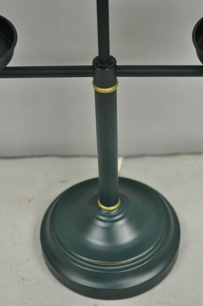 Vintage French Country Green Tole Metal Double Candlestick Table Lamp w/ Shades