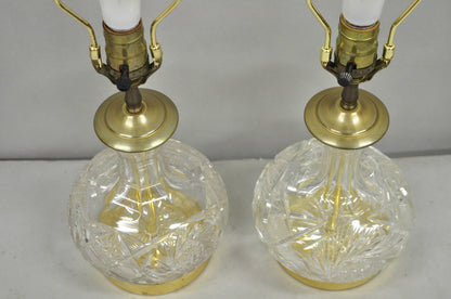 Vintage Victorian Cut Crystal Leaded Glass Small Bulbous Table Lamps - a Pair